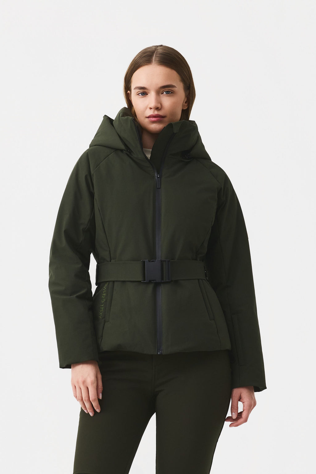 Elvit Ski Jacket with Belt Women, Black Forest Green