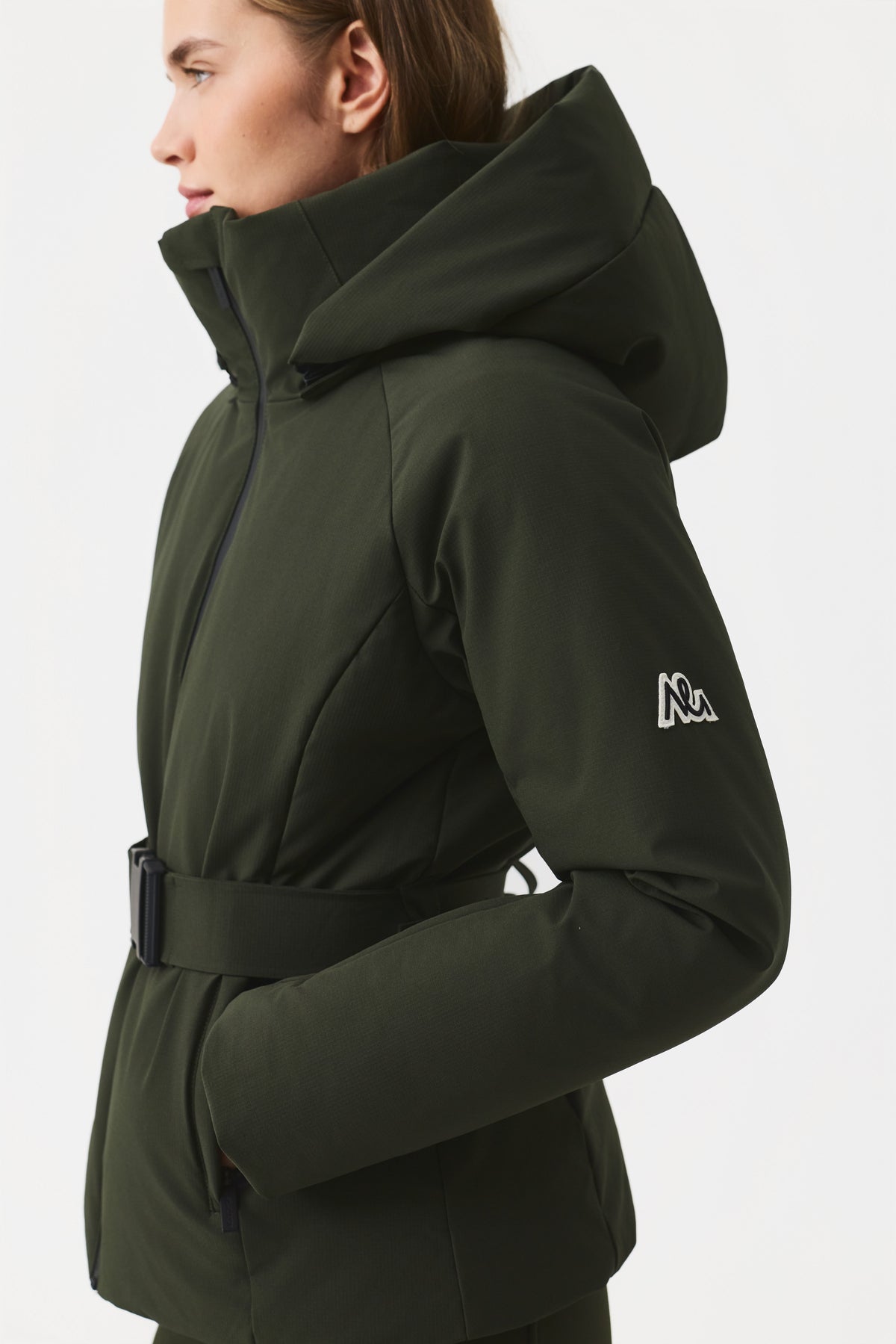 Elvit Ski Jacket with Belt Women, Black Forest Green