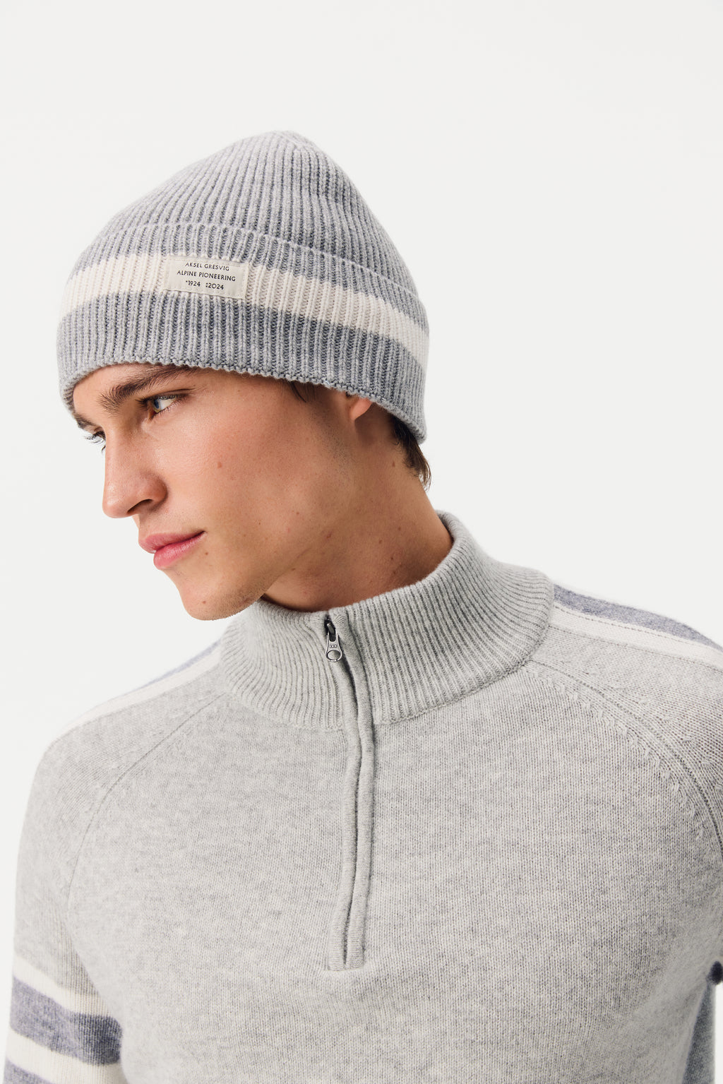 Falyn Stripe Beanie, Grey Melange