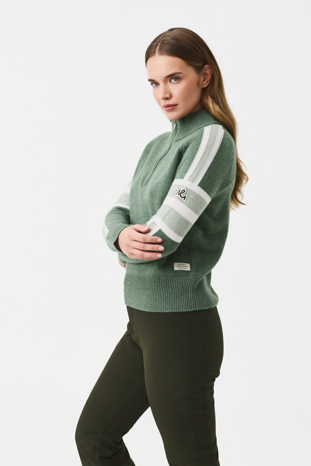 Ulmin Half Zip Jumper Women, Green Melange/Light Green