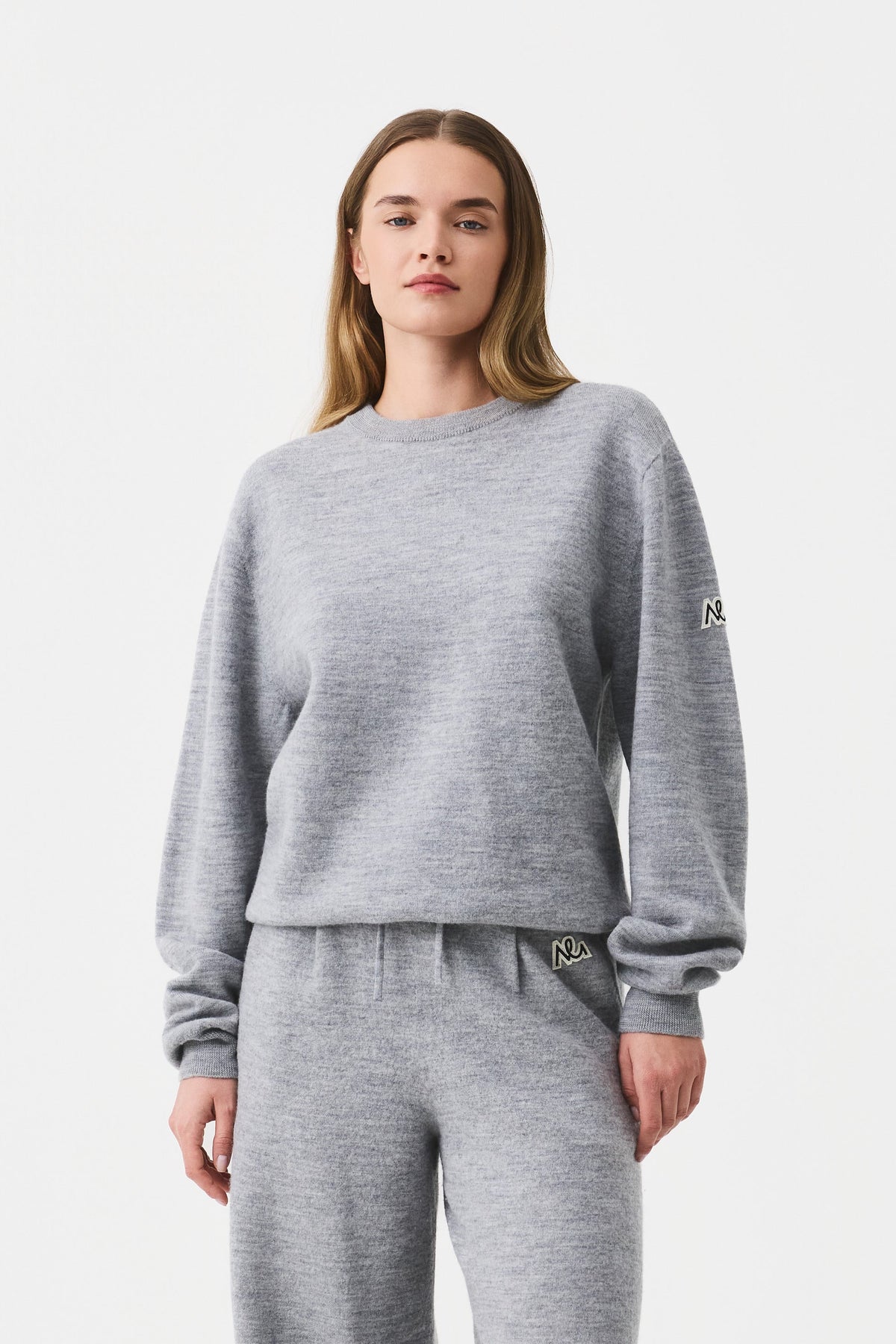 Auren Boiled Wool Crew Jumper Women, Grey Melange