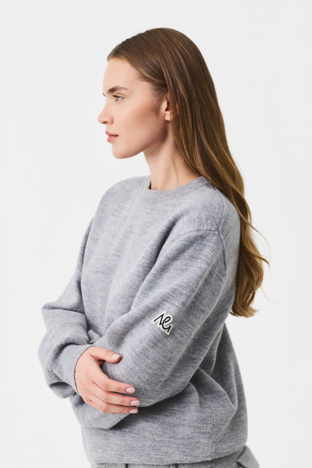 Auren Boiled Wool Crew Jumper Women, Grey Melange