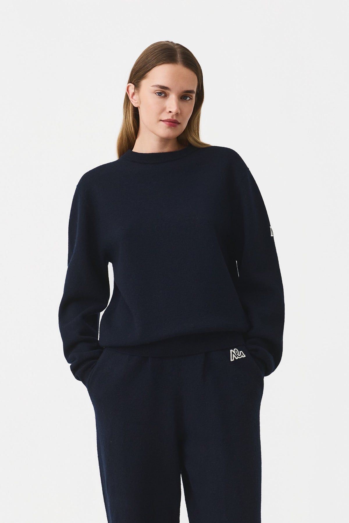 Auren Boiled Wool Crew Jumper Women, Total Eclipse Navy