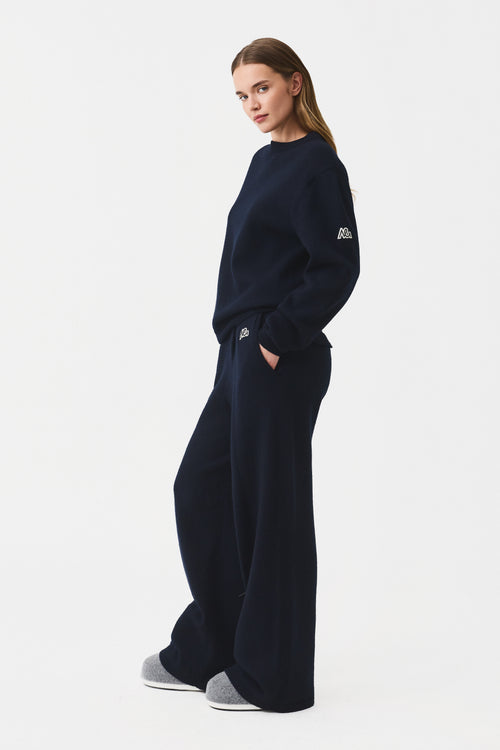 Auren Boiled Wool Crew Jumper Women, Total Eclipse Navy