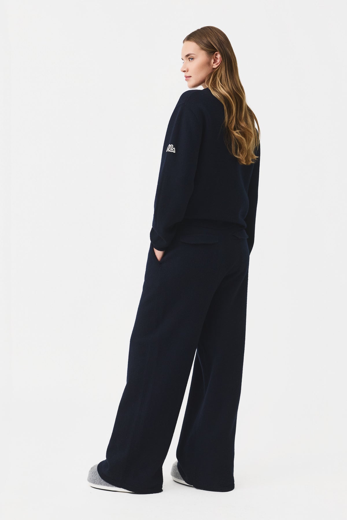 Auren Boiled Wool Crew Jumper Women, Total Eclipse Navy