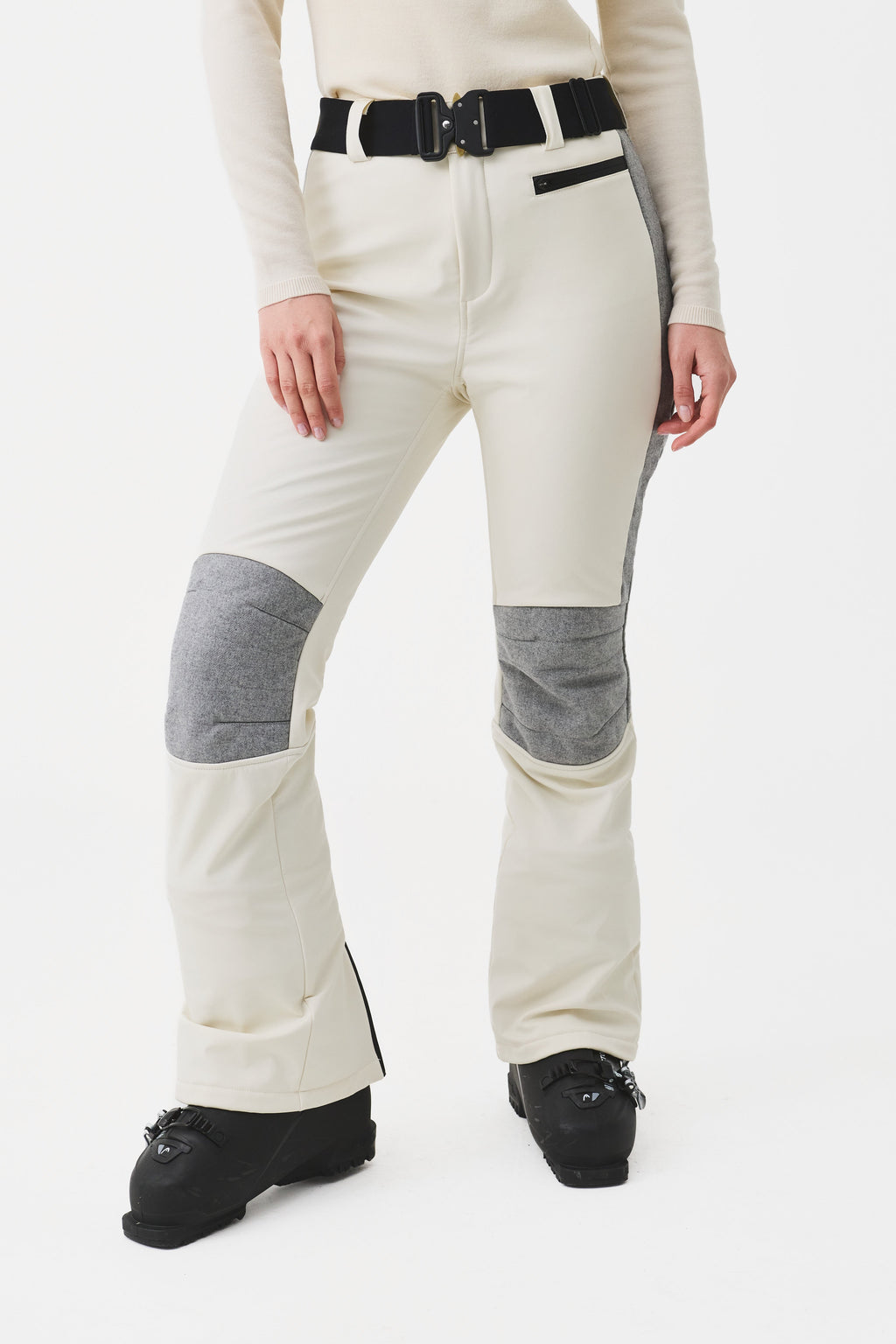 Elvaris Softshell Ski Pant W/Belt Women, Birch White/Contrast Wool
