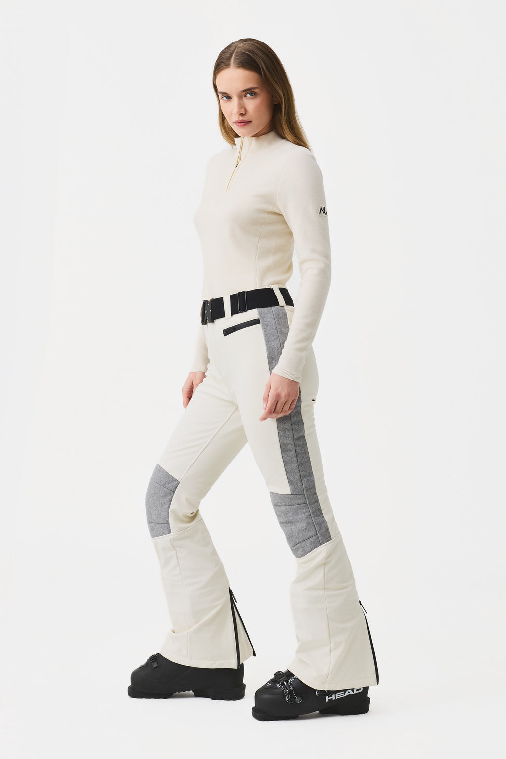 Elvaris Softshell Ski Pant W/Belt Women, Birch White/Contrast Wool