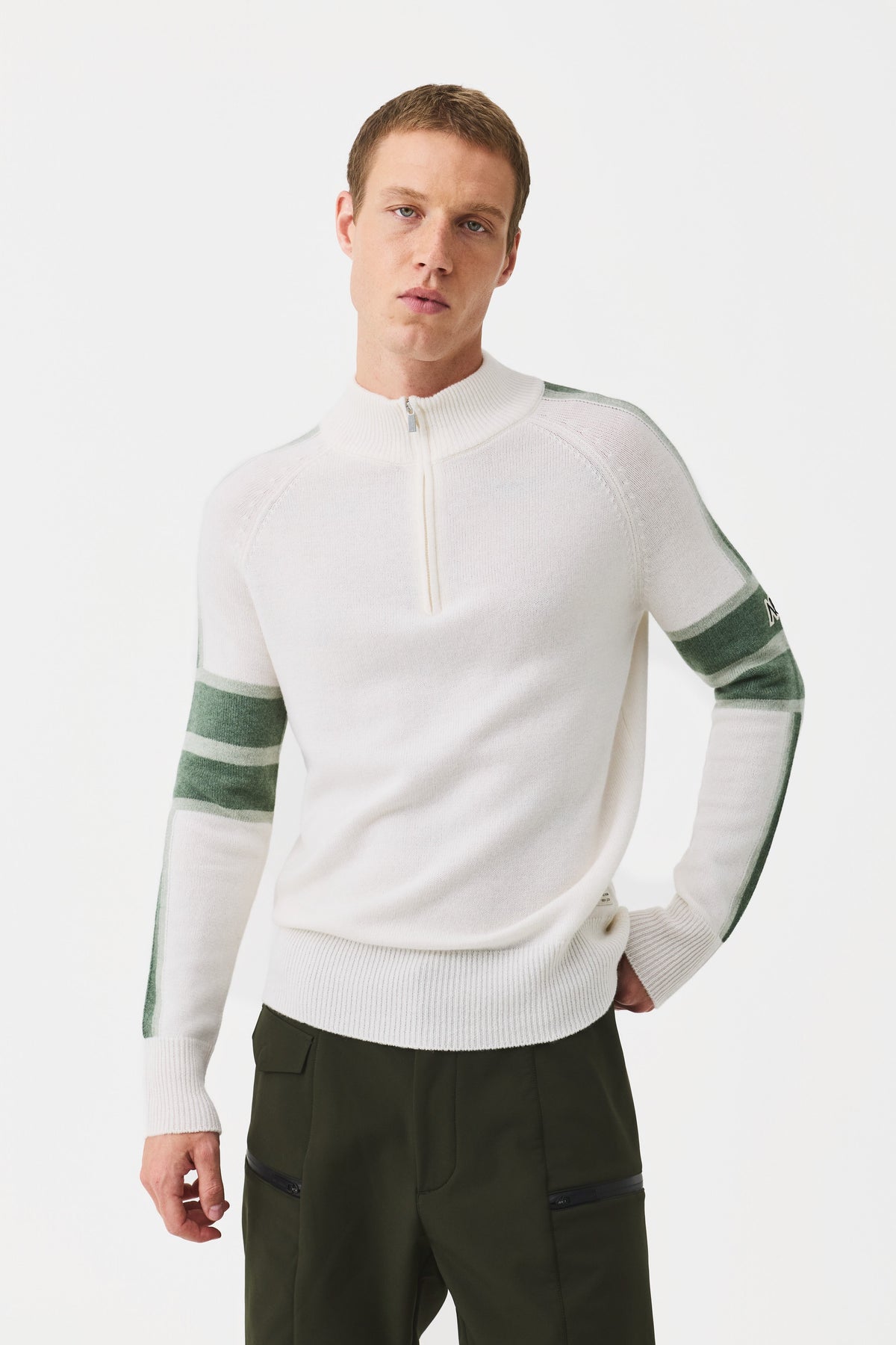 Orin Half Zip Jumper Men, Natural White/Green Stripe