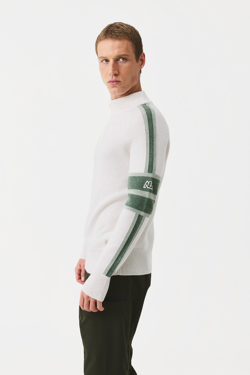 Orin Half Zip Jumper Men, Natural White/Green Stripe