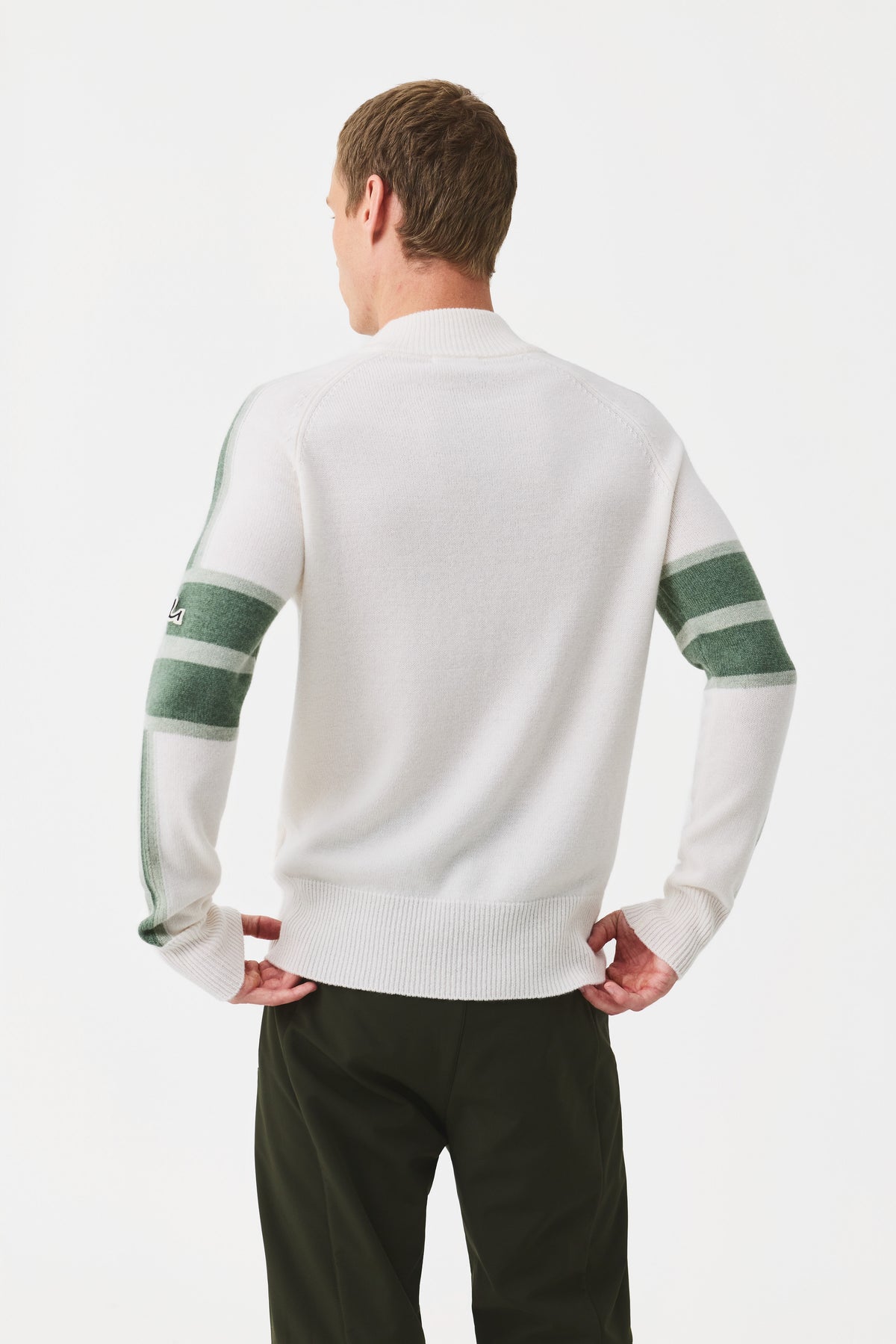 Orin Half Zip Jumper Men, Natural White/Green Stripe