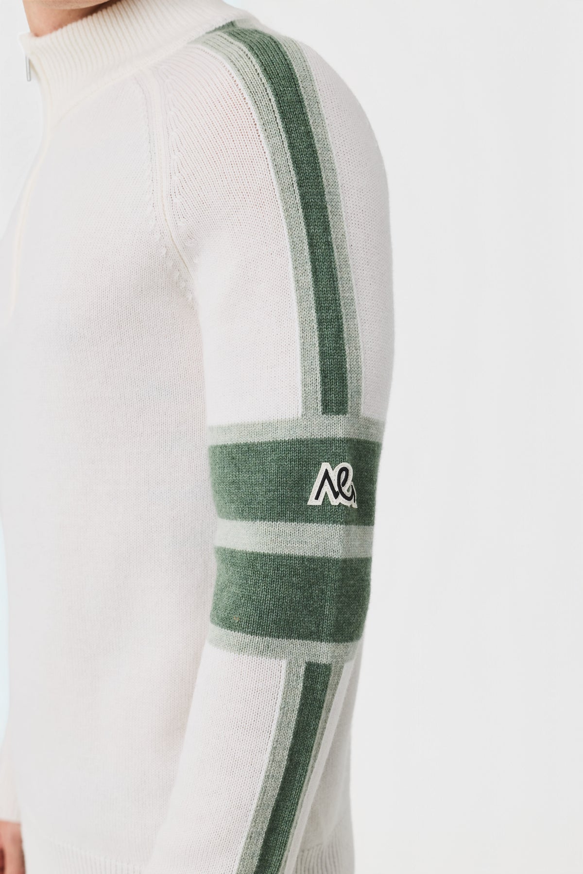 Orin Half Zip Jumper Men, Natural White/Green Stripe