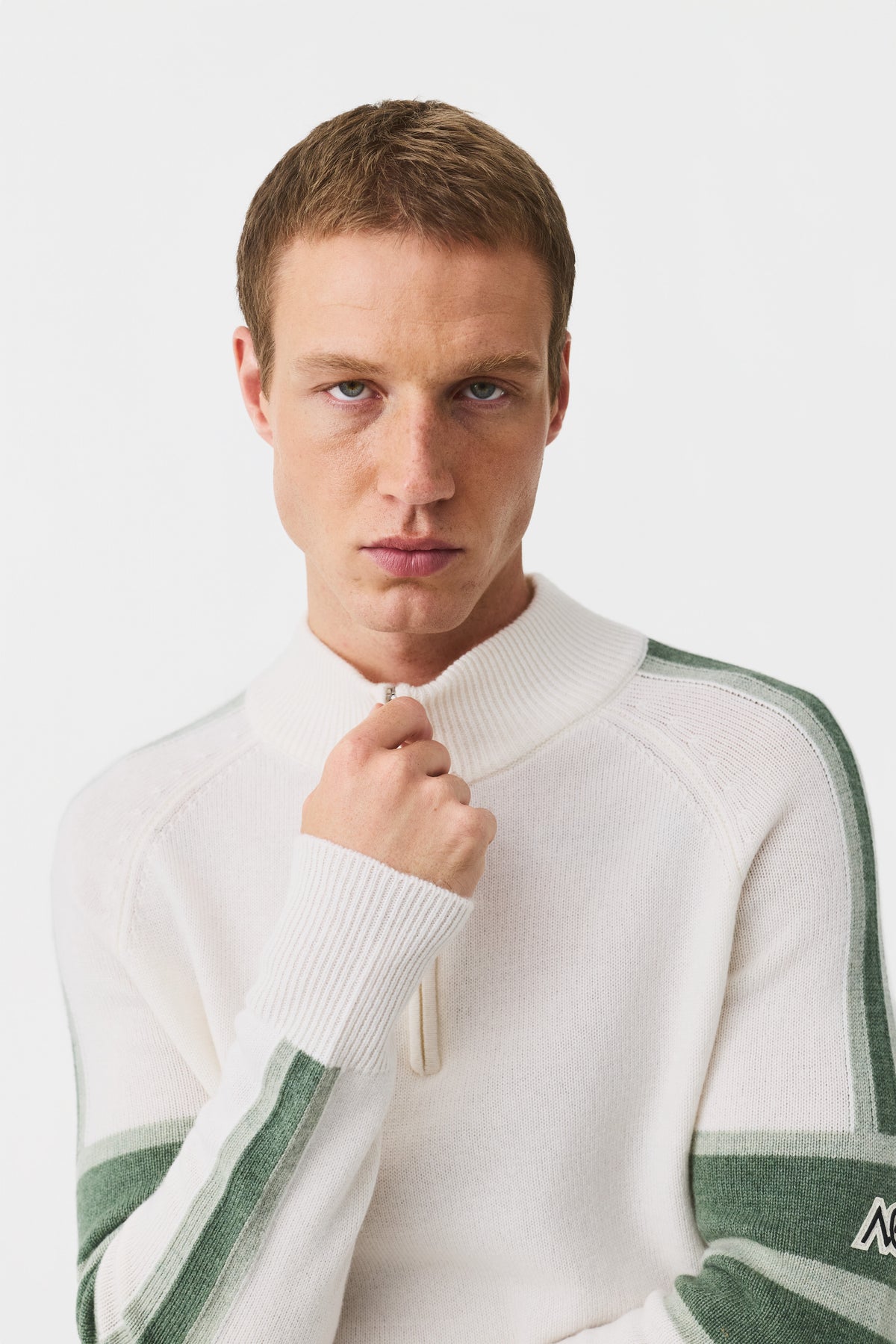 Orin Half Zip Jumper Men, Natural White/Green Stripe