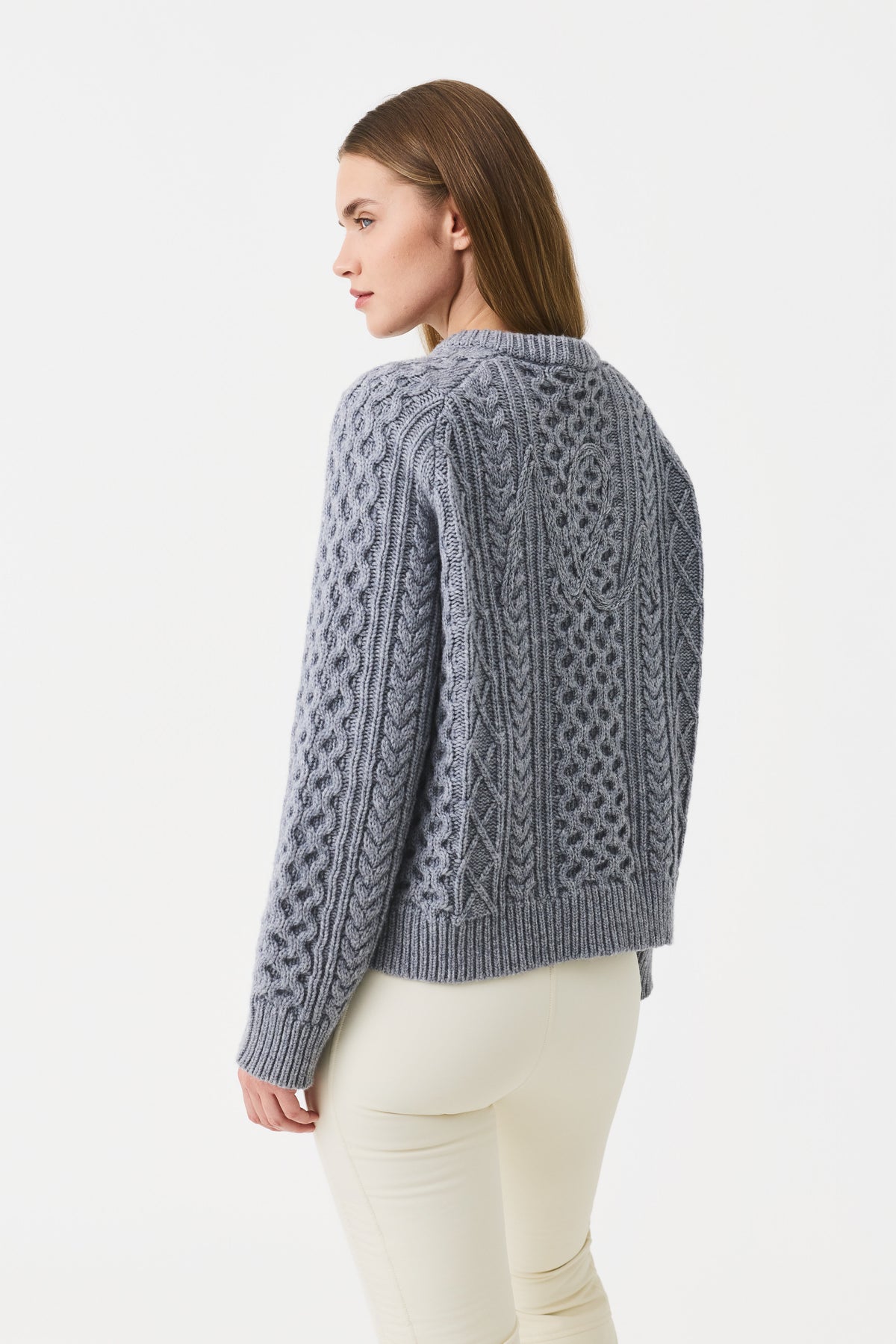 Varda Cable Knit Cardigan Women, Grey Melange