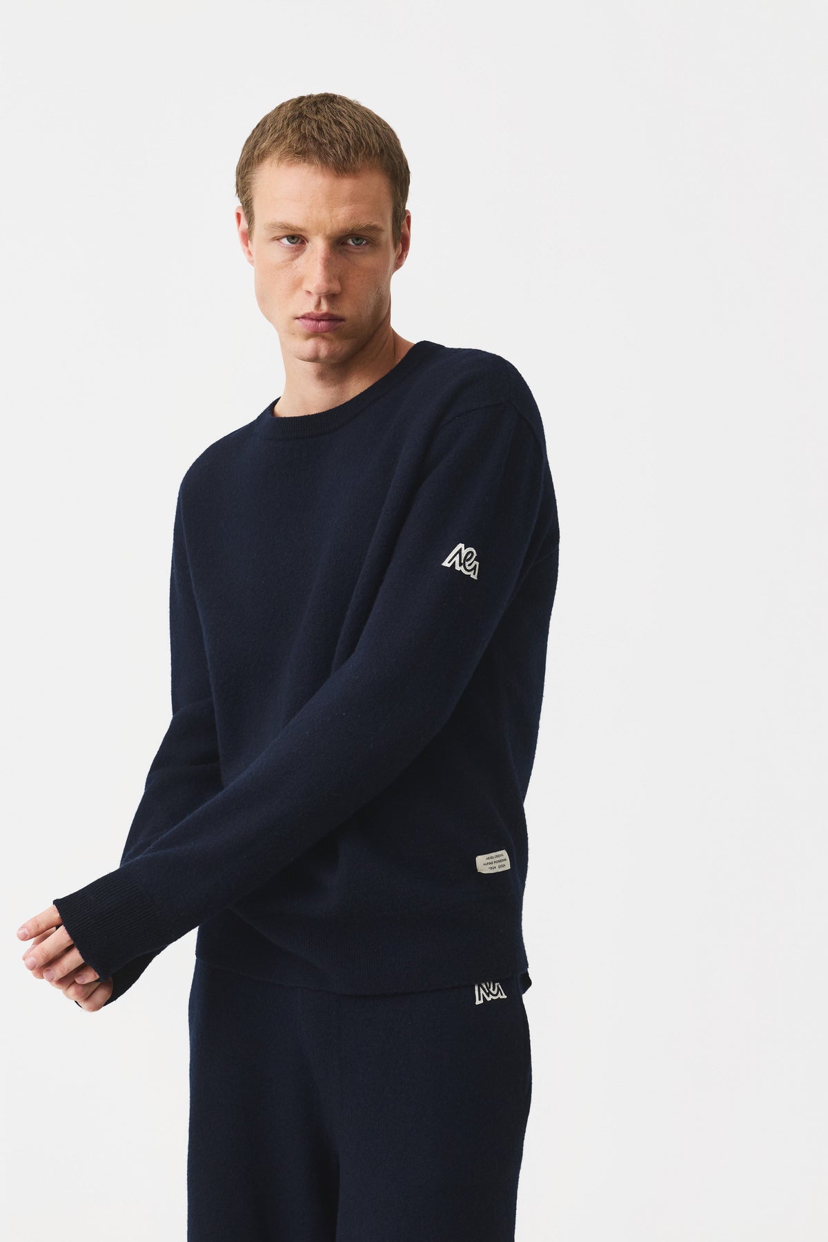 Zerin Boiled Wool Crew Jumper Men, Total Eclipse Navy