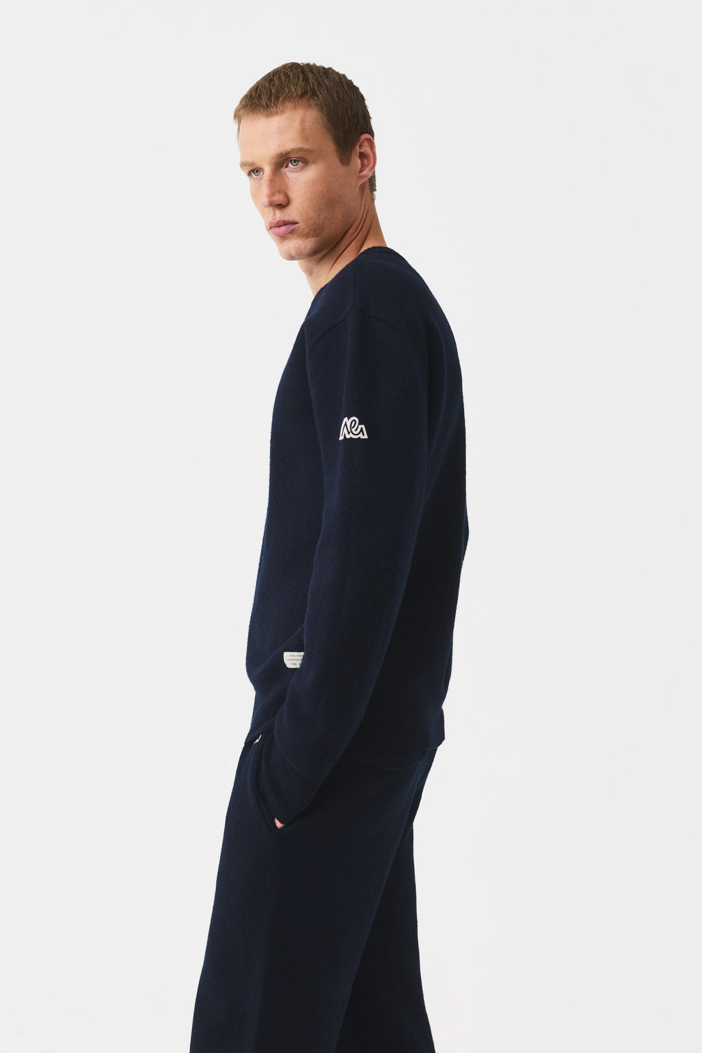 Zerin Boiled Wool Crew Jumper Men, Total Eclipse Navy