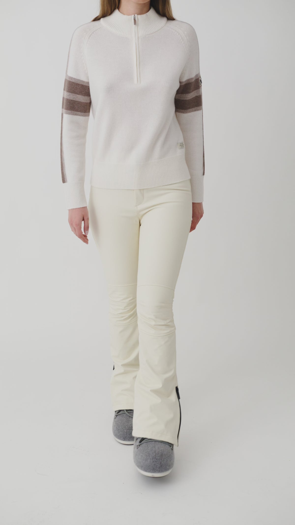 Ulmin Half Zip Jumper Women, White Mauve/Brown