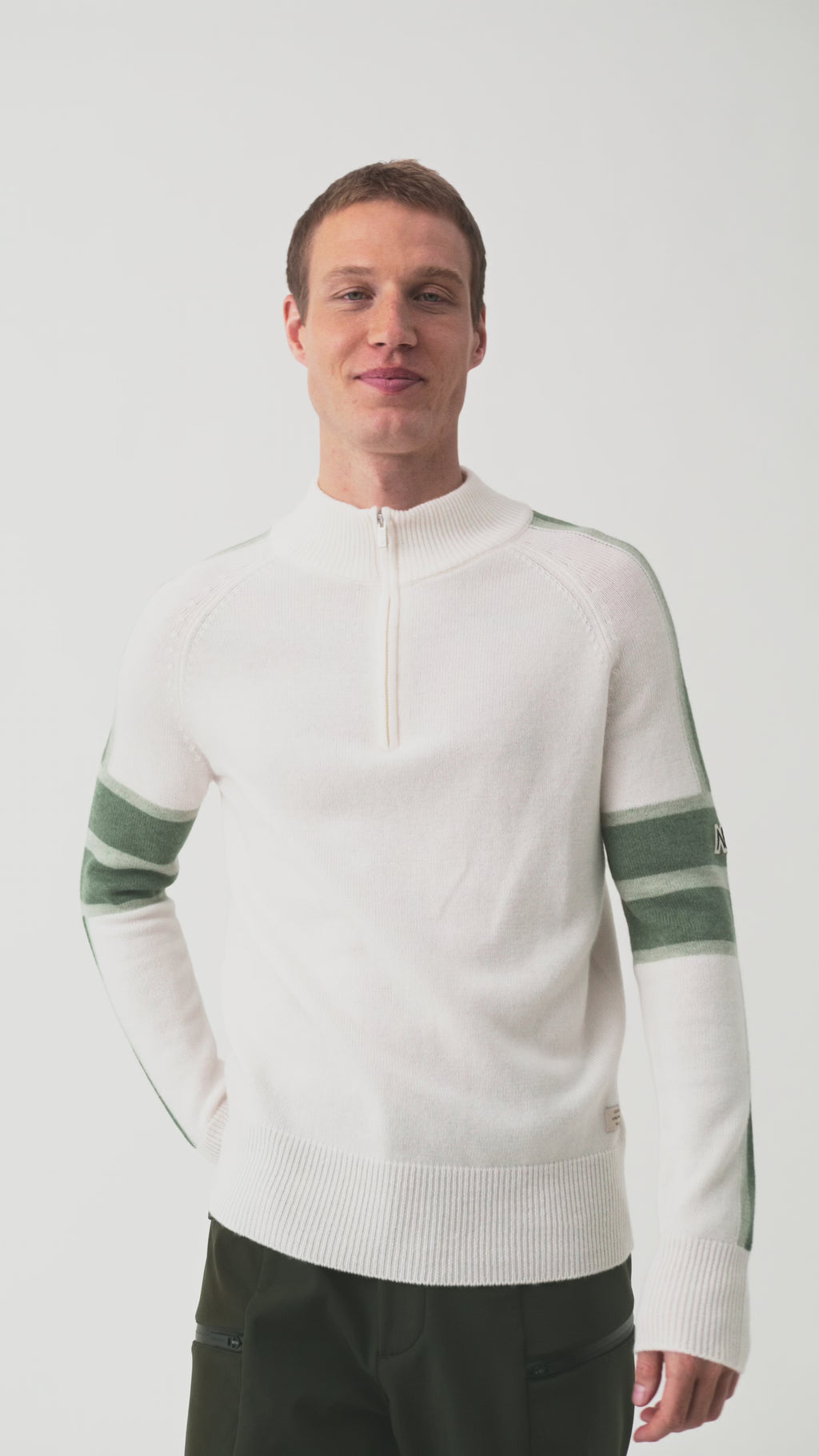 Orin Half Zip Jumper Men, Natural White/Green Stripe