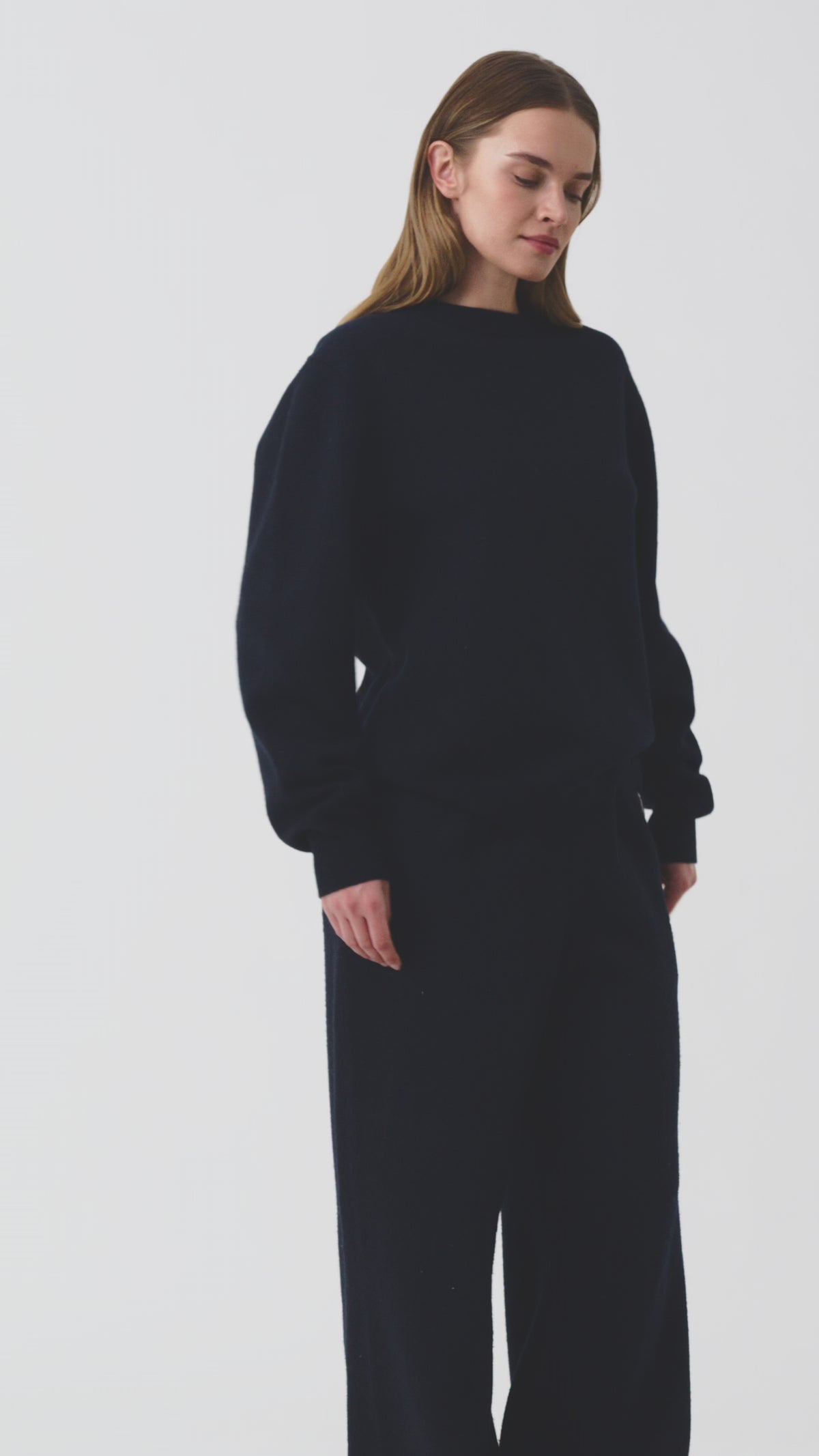 Auren Boiled Wool Crew Jumper Women, Total Eclipse Navy